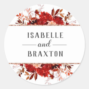 Rustic Beauty Floral Framed Monogram Wedding Classic Round Sticker