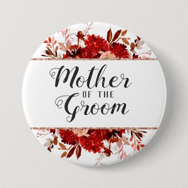 Rustic Beauty Floral Framed Mother of the Groom Button (Front)
