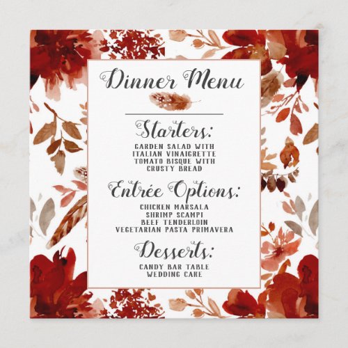 Rustic Beauty Floral Framed Watercolor Boho Chic Menu