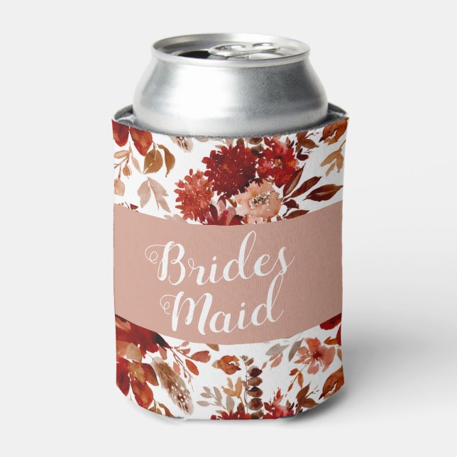 Rustic Beauty Floral Framed Watercolor Bridesmaid Can Cooler (Can Front)