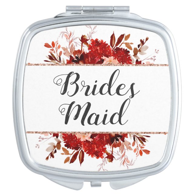 Rustic Beauty Floral Framed Watercolor Bridesmaid Compact Mirror (Front)