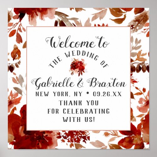 Rustic Beauty Floral Framed Wedding Welcome Sign