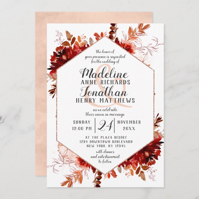 Rustic Beauty Floral Hexagon Wedding Invitations (Front/Back)