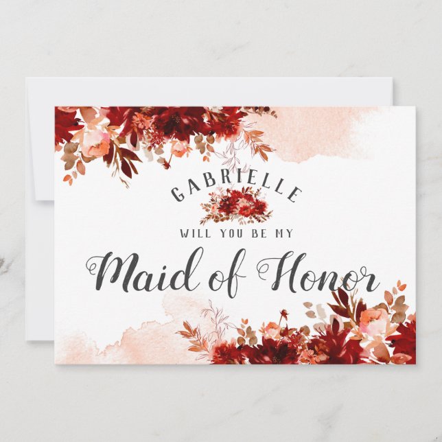 Rustic Beauty Floral Maid of Honor Proposal Card (Front)