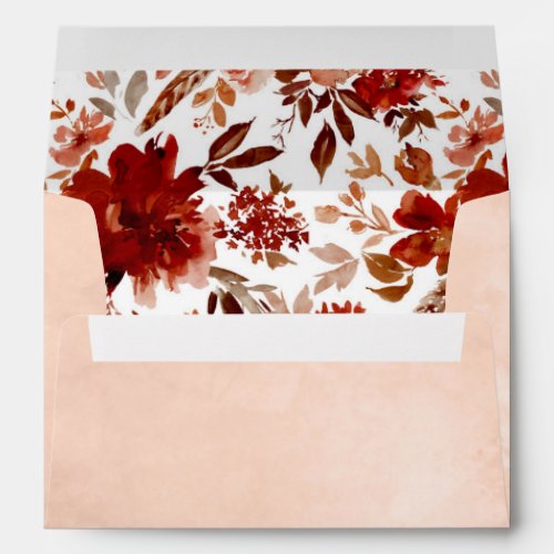 Rustic Beauty Floral Peach Watercolor Wedding Envelope