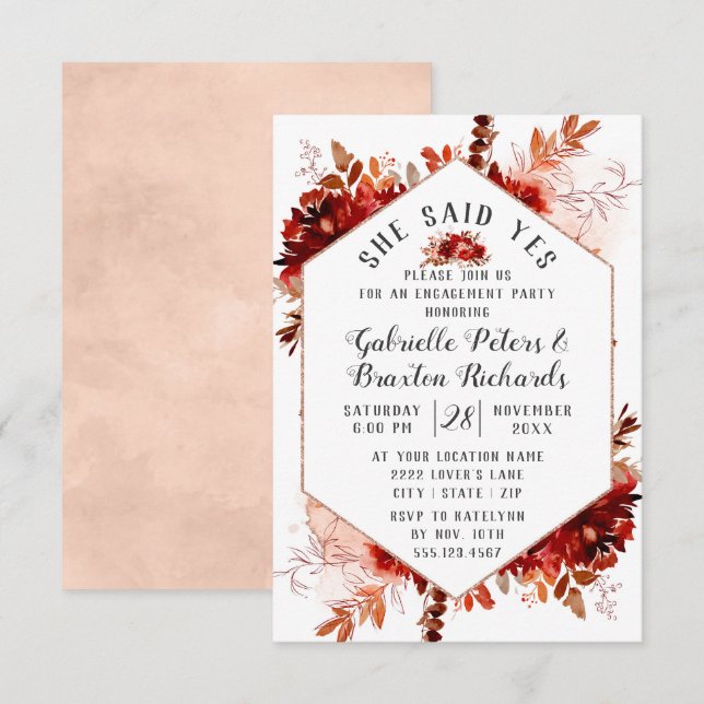 Rustic Beauty Floral She Said Yes Engagement Party Invitation (Front/Back)