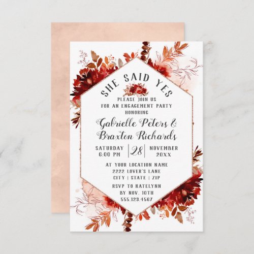 Rustic Beauty Floral She Said Yes Engagement Party Invitation