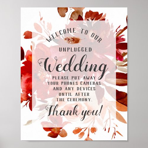 Rustic Beauty Floral Unplugged Wedding Table Sign