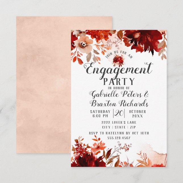 Rustic Beauty Floral Watercolor Engagement Party Invitation (Front/Back)