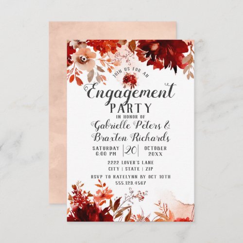 Rustic Beauty Floral Watercolor Engagement Party Invitation