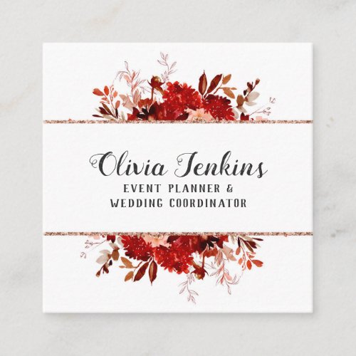 Rustic Beauty Floral Watercolor Rose Gold Framed Square Business Card