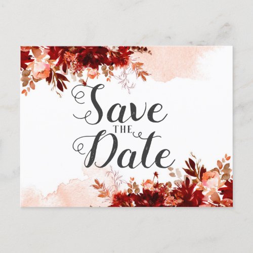 Rustic Beauty Floral Watercolor Save the Date Announcement Postcard