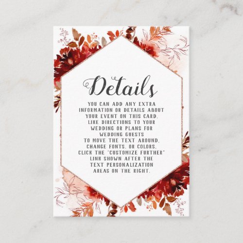 Rustic Beauty Floral Watercolor Wedding Details Enclosure Card