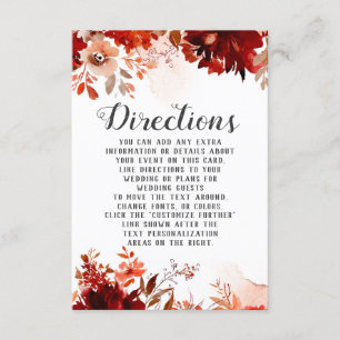 Rustic Beauty Floral Watercolor Wedding Directions Enclosure Card