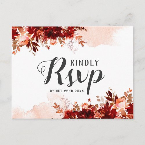 Rustic Beauty Floral Wedding Meal Choice RSVP Postcard