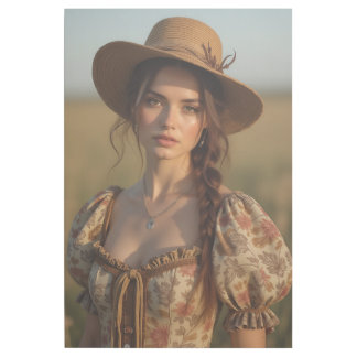 "Rustic Beauty in Floral Dress and Straw Hat – Ele Gallery Wrap