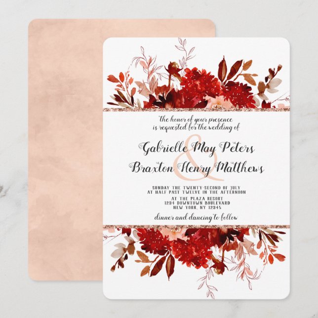 Rustic Beauty Rose Gold Floral Framed Wedding Invitation (Front/Back)