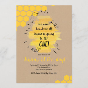 Rustic Bee 1st Birthday Party Invitation