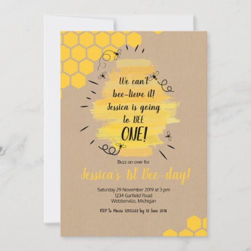 Rustic Bee 1st Birthday Party Invitation