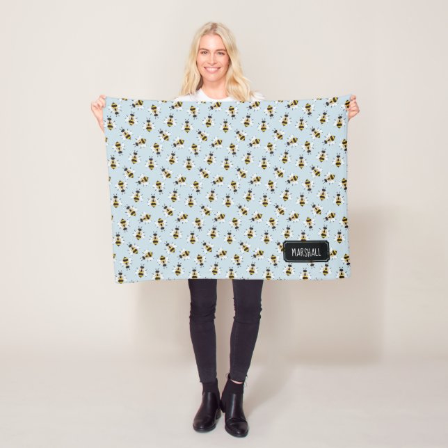 Rustic Bee Baby Boy Blanket with Custom Name (In Situ)