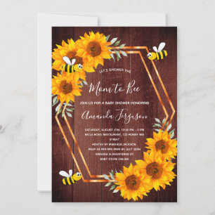 Rustic Bee Baby shower sunflowers brown wooden Invitation
