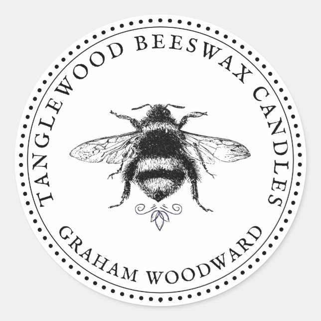 Rustic Bee Bees Wax Candle Product Label (Front)