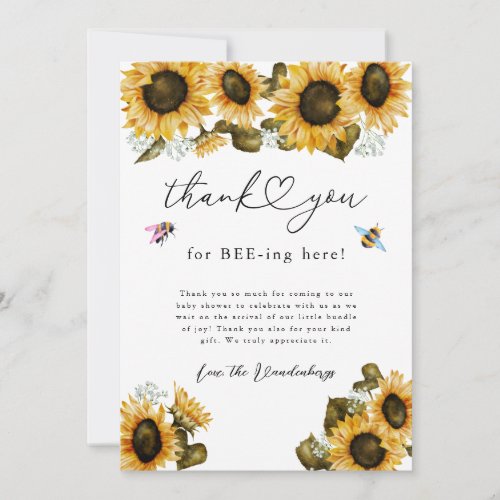 Rustic Bee Gender Reveal Thank You Card