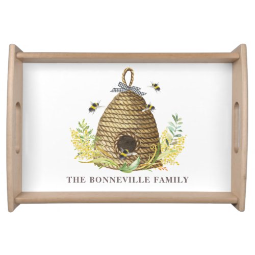 Rustic Bee Hive Personalized Family Name  Serving Tray