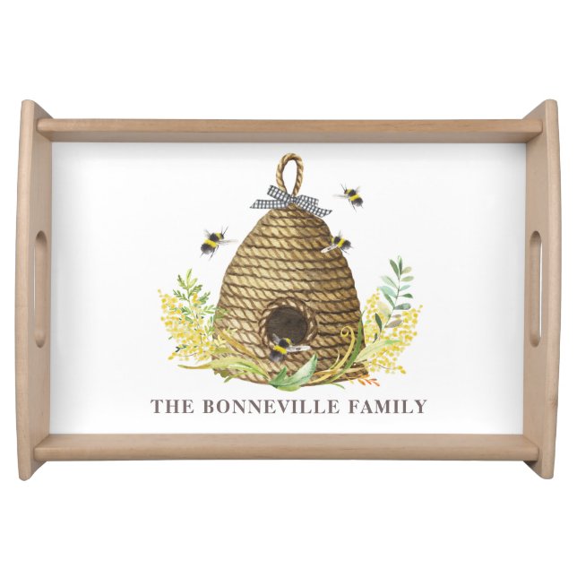 Rustic Bee Hive Personalized Family Name  Serving Tray (Front)