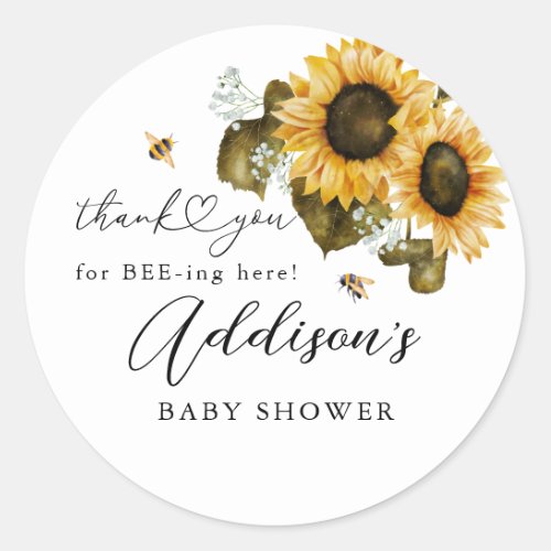 Rustic Bee Sunflower Baby Shower Favor Classic Round Sticker