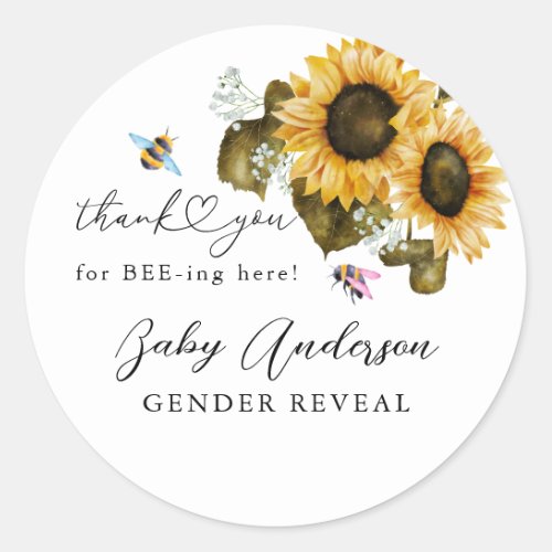 Rustic Bee Sunflower Gender Reveal Party Favor Classic Round Sticker