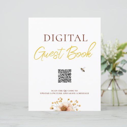 Rustic Bee Theme Digital Guest Book QR Code Sign