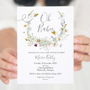 Rustic Bee Wildflower Baby Shower Invitation