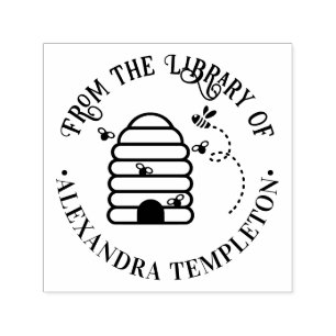 Rustic Beehive, Flying Bees #1 Library Book Name Self-inking Stamp