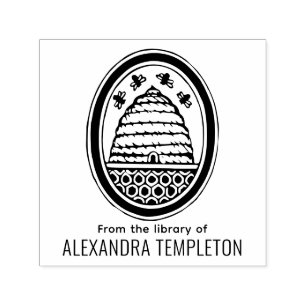 Rustic Beehive, Flying Bees #3 Library Book Name Self-inking Stamp