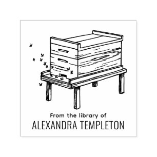 Rustic Beehive Flying Bees #4 Library Book Name Self-inking Stamp