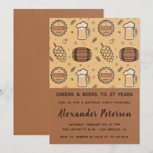 Rustic Beer 27th birthday invitations Men 