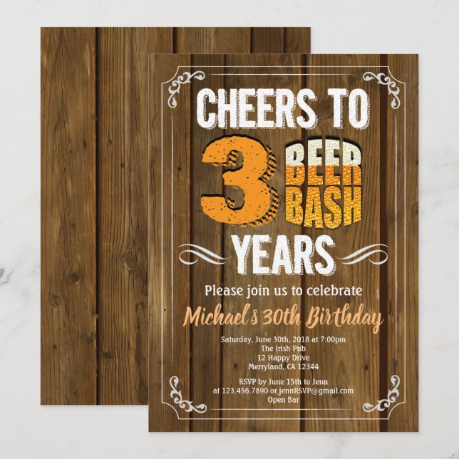 Rustic beer 30th birthday thirsty thirty wood invitation (Front/Back)