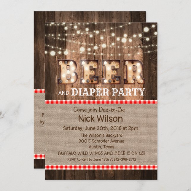 Rustic Beer and Diaper Party Invitation (Front/Back)