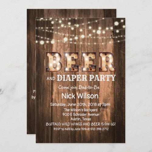 Rustic Beer and Diaper Party Invitation