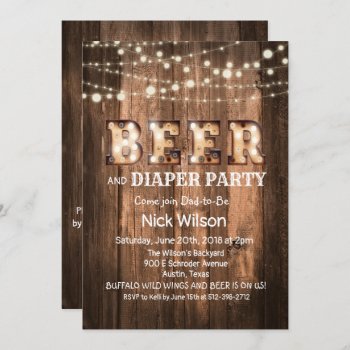 Rustic Beer And Diaper Party Invitation by PaperandPomp at Zazzle