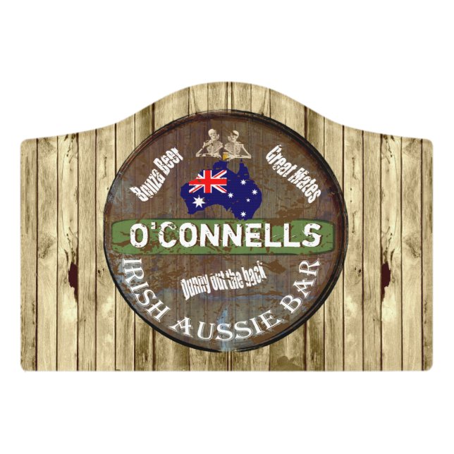 Rustic beer barrel Irish Aussie pub Door Sign (Small Crest Front)