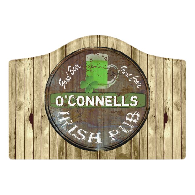Rustic beer barrel Irish pub Door Sign (Small Crest Front)