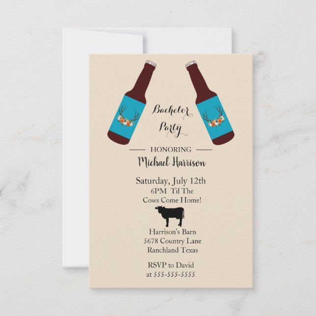 Rustic Beer Bottle Bachelor Party Invitation (Front)
