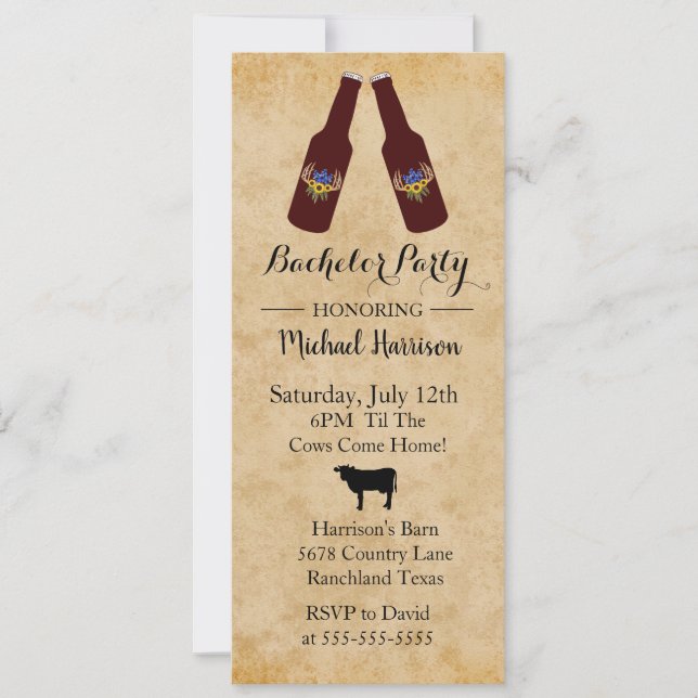 Rustic Beer Bottle Bachelor Party Invitation (Front)