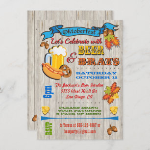 Rustic Beer, Brats Octoberfest Party Invites