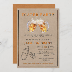 Rustic Beer Diaper Party Dad to be Baby Shower Invitation