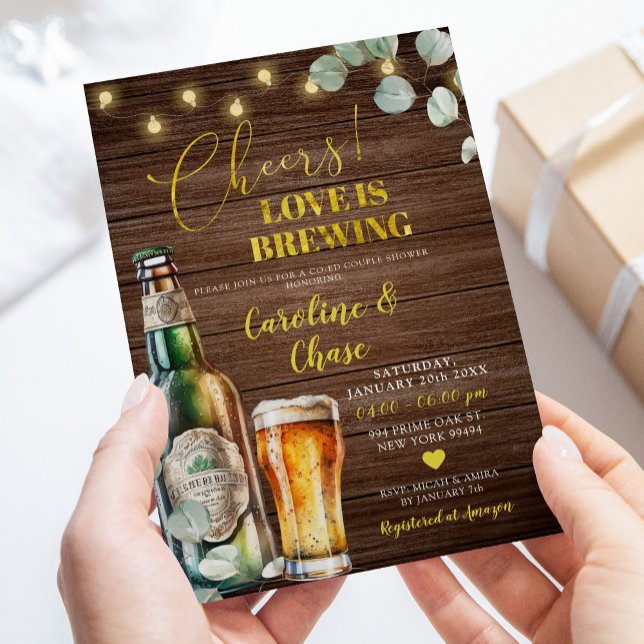 Rustic Beer Love is Brewing Couple Shower Invitation (Creator Uploaded)