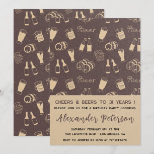Rustic Beer Pattern 31st birthday invitations Men 