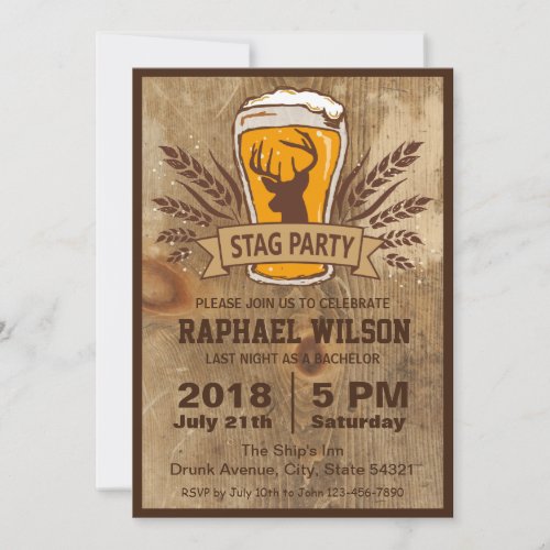 Rustic Beer  Stag Bachelor Party Card